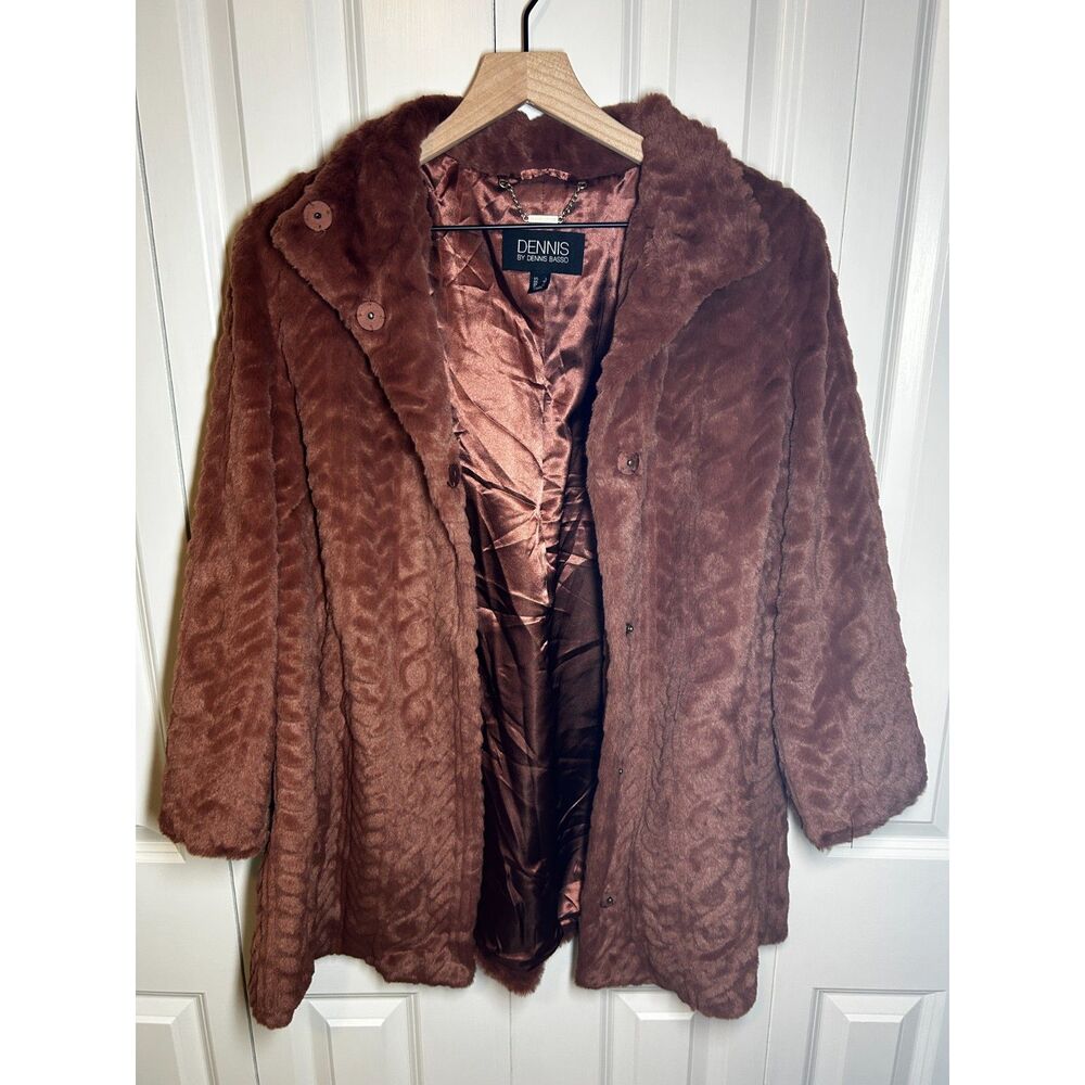 Dennis by Dennis Basso Mauve Pink Sculpted Faux Fur Coat Jacket Size L